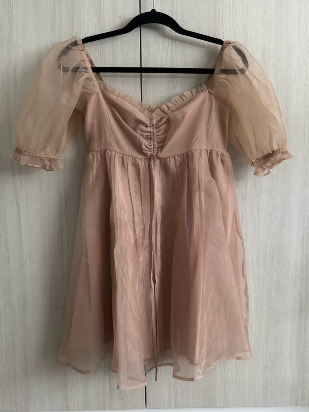 MABL Sheer Puff-Sleeve Mini Dress in Blush Sz S